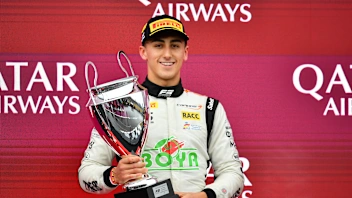 NORTHAMPTON, ENGLAND - JULY 06: Race winner Mari Boya of Spain and Campos Racing (10) on the podium